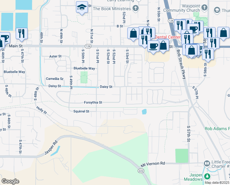 map of restaurants, bars, coffee shops, grocery stores, and more near 5207 Daisy Street in Springfield