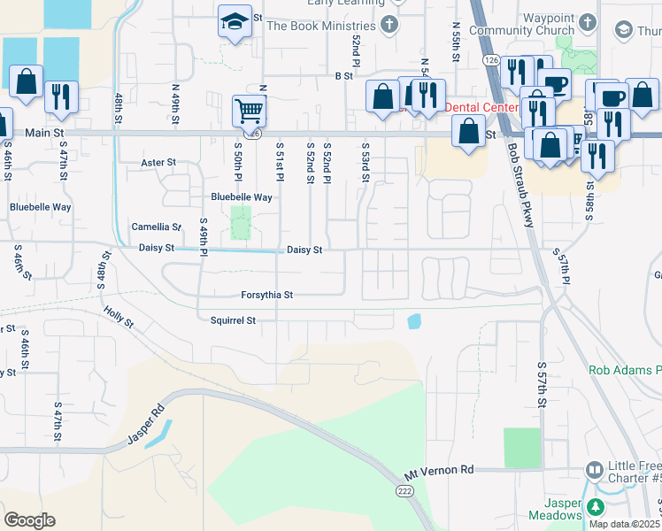 map of restaurants, bars, coffee shops, grocery stores, and more near 5207 Daisy Street in Springfield