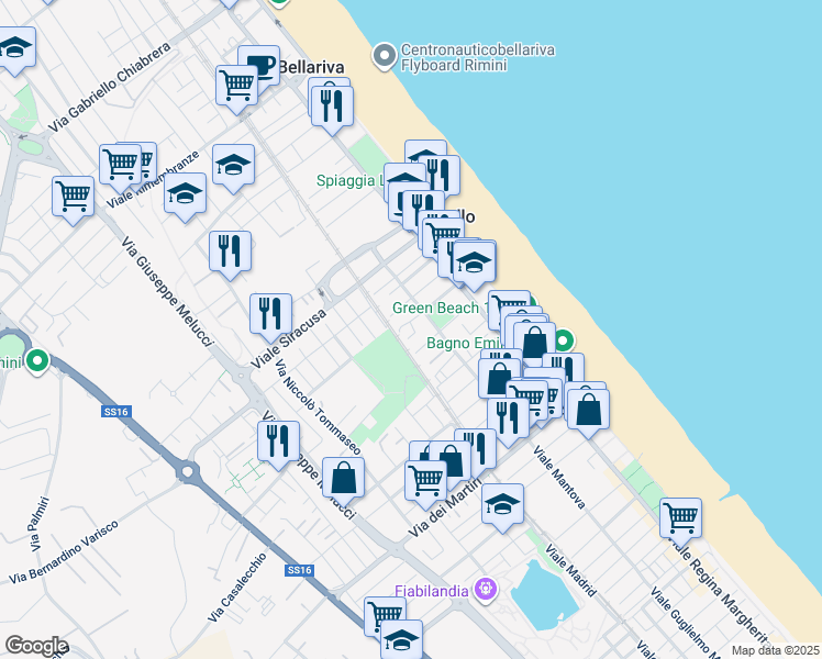 map of restaurants, bars, coffee shops, grocery stores, and more near 17a Viale Rapallo in Rimini