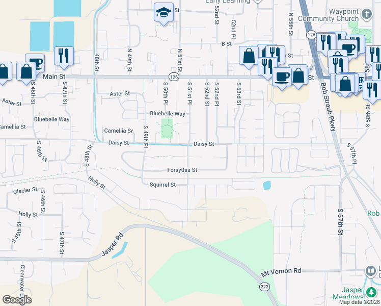 map of restaurants, bars, coffee shops, grocery stores, and more near 503 South 51st Place in Springfield