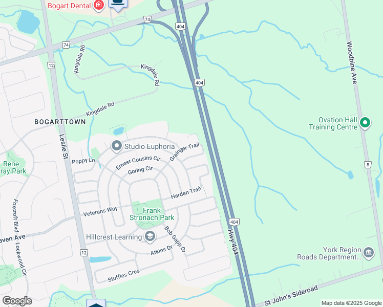 map of restaurants, bars, coffee shops, grocery stores, and more near 1122 Grainger Trail in Newmarket