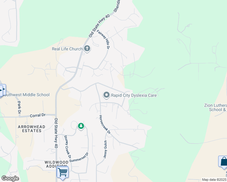 map of restaurants, bars, coffee shops, grocery stores, and more near 2708 Springbrook Road in Rapid City