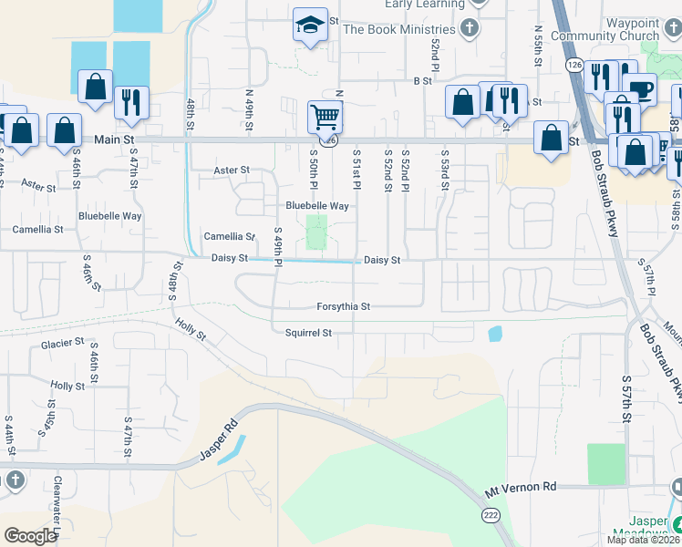 map of restaurants, bars, coffee shops, grocery stores, and more near 5085 Daisy Street in Springfield