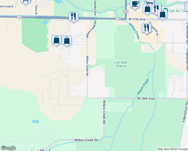 map of restaurants, bars, coffee shops, grocery stores, and more near 29826 Willow Creek Road in Eugene