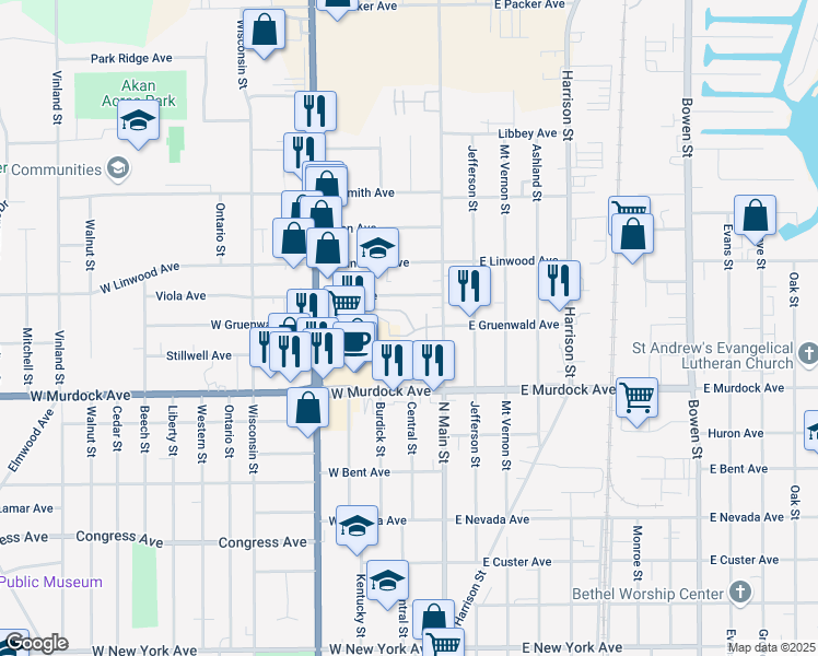 map of restaurants, bars, coffee shops, grocery stores, and more near 31 Viola Avenue in Oshkosh