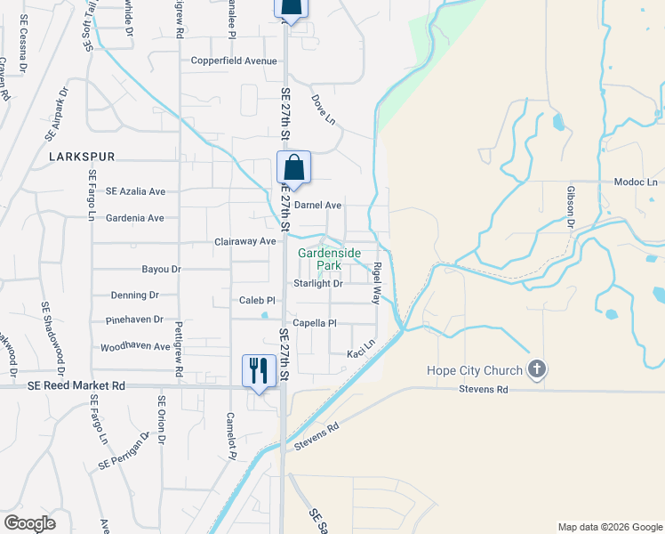 map of restaurants, bars, coffee shops, grocery stores, and more near 61750 Darla Place in Bend