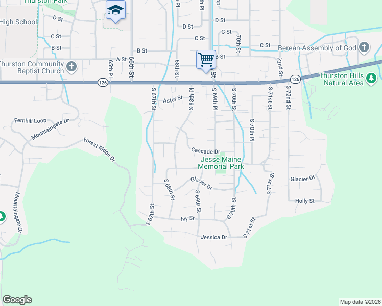 map of restaurants, bars, coffee shops, grocery stores, and more near 508 Cascade Drive in Springfield