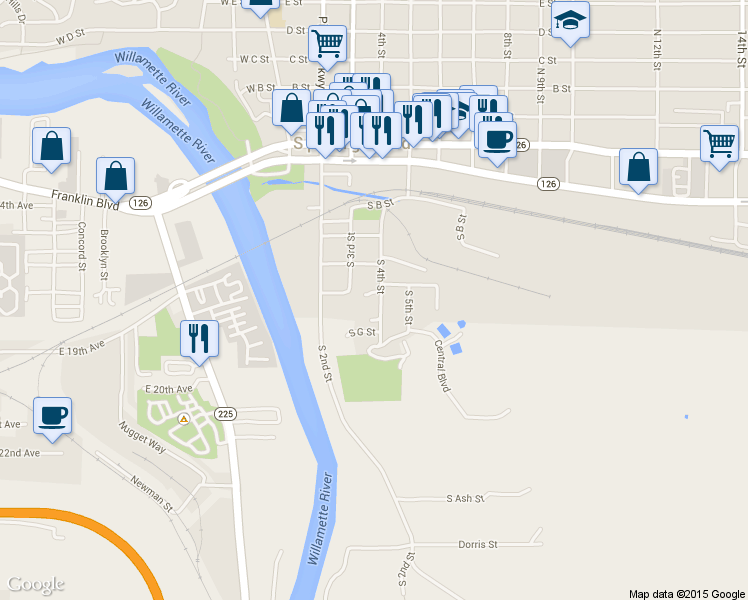 map of restaurants, bars, coffee shops, grocery stores, and more near 536 South 4th Street in Springfield