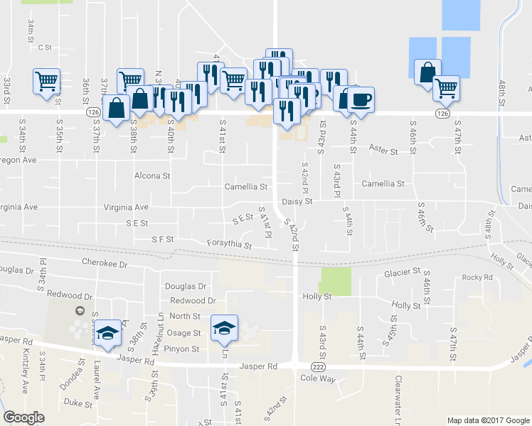 map of restaurants, bars, coffee shops, grocery stores, and more near 531 South 41st Place in Springfield