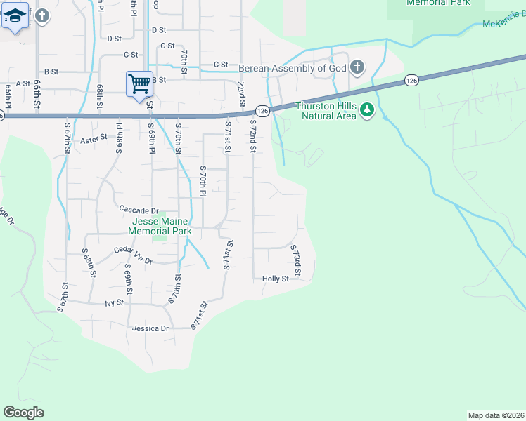 map of restaurants, bars, coffee shops, grocery stores, and more near 7218 Elderberry Street in Springfield