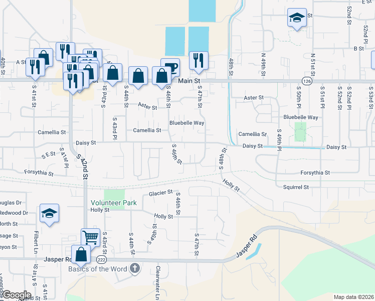 map of restaurants, bars, coffee shops, grocery stores, and more near 4635 Daisy Street in Springfield