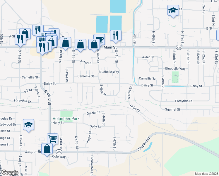 map of restaurants, bars, coffee shops, grocery stores, and more near 4635 Daisy Street in Springfield