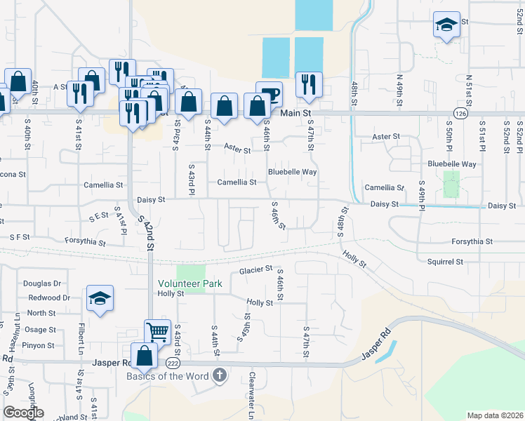 map of restaurants, bars, coffee shops, grocery stores, and more near 4577 Daisy Street in Springfield