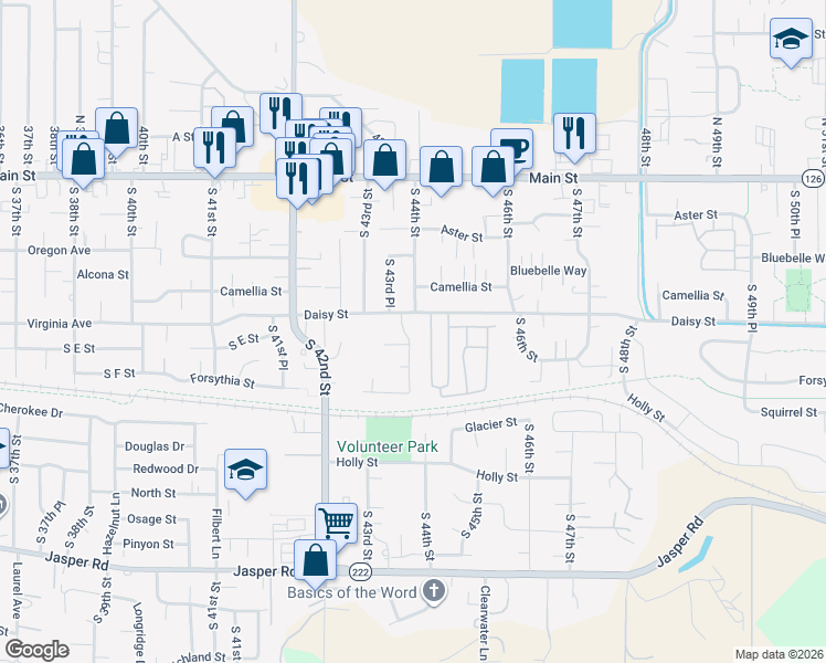 map of restaurants, bars, coffee shops, grocery stores, and more near 4475 Daisy Street in Springfield