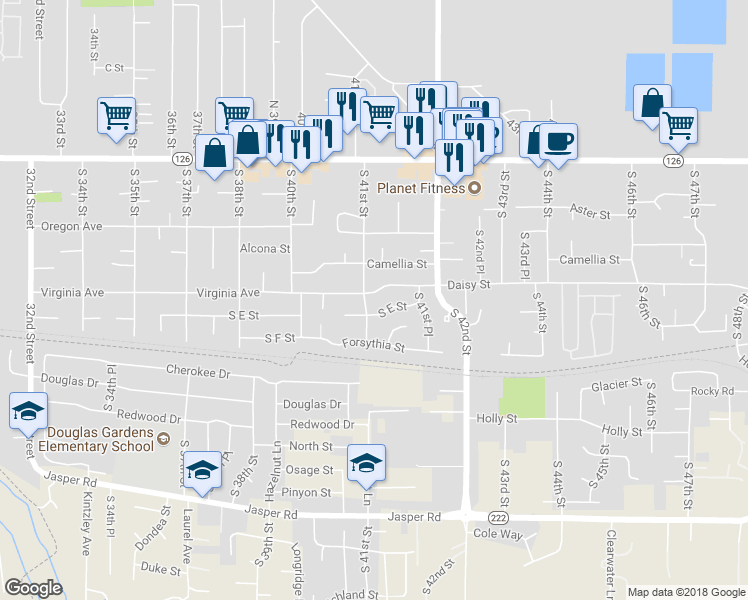 map of restaurants, bars, coffee shops, grocery stores, and more near 4105 Virginia Avenue in Springfield