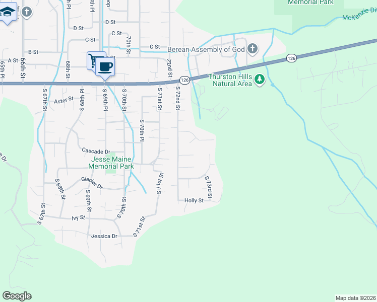 map of restaurants, bars, coffee shops, grocery stores, and more near 7242 Elderberry Street in Springfield