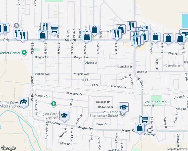 map of restaurants, bars, coffee shops, grocery stores, and more near 3965 Virginia Avenue in Springfield