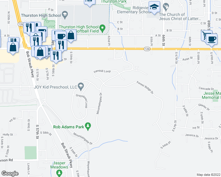 map of restaurants, bars, coffee shops, grocery stores, and more near 6189 Forest Ridge Drive in Springfield