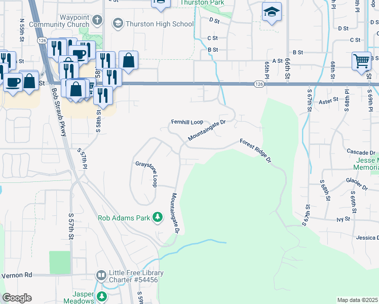 map of restaurants, bars, coffee shops, grocery stores, and more near 6143 Forest Ridge Drive in Springfield