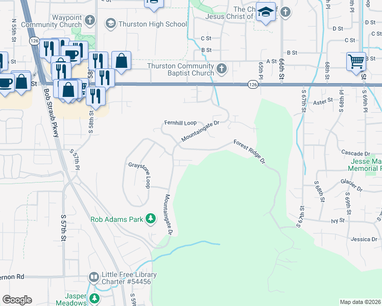 map of restaurants, bars, coffee shops, grocery stores, and more near 6189 Forest Ridge Drive in Springfield