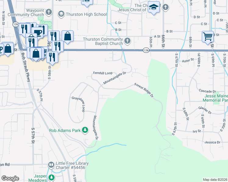 map of restaurants, bars, coffee shops, grocery stores, and more near 6251 Forest Ridge Drive in Springfield