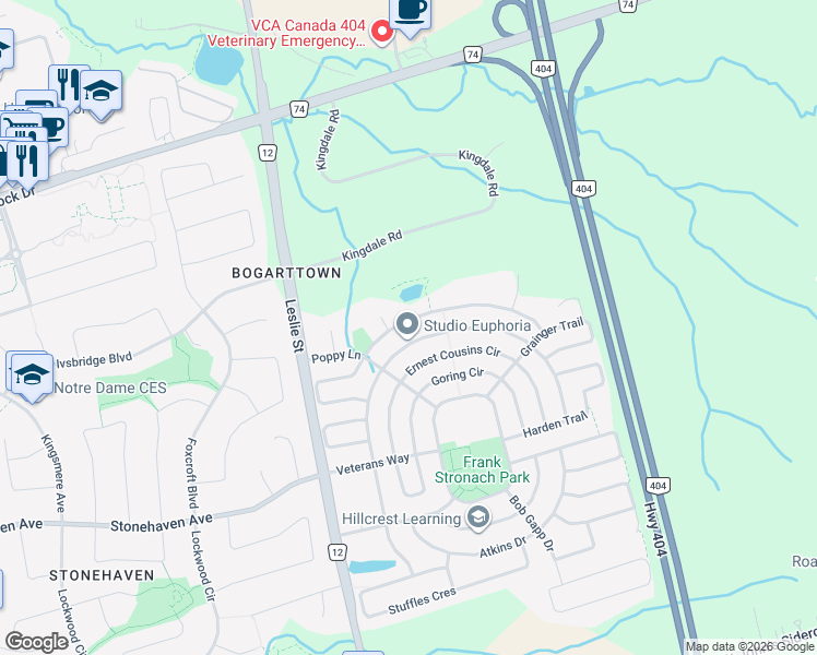 map of restaurants, bars, coffee shops, grocery stores, and more near 1048 Wilbur Pipher Circle in Newmarket