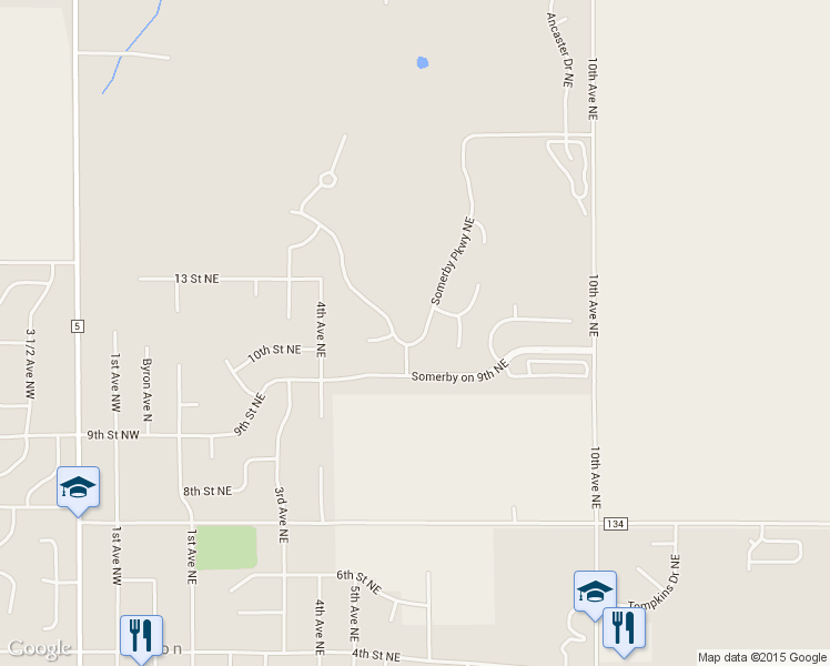 map of restaurants, bars, coffee shops, grocery stores, and more near 655 Somerby Parkway Northeast in Byron