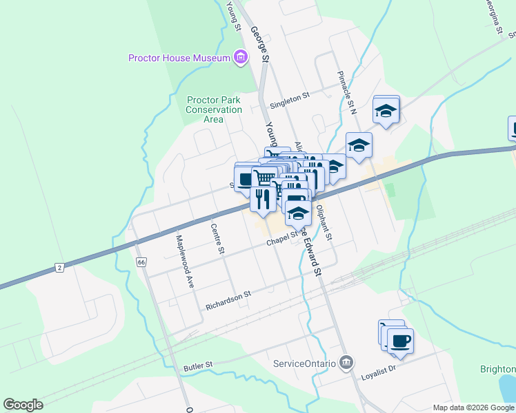 map of restaurants, bars, coffee shops, grocery stores, and more near 75 Main Street in Brighton