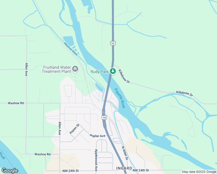 map of restaurants, bars, coffee shops, grocery stores, and more near 8560 U.S. Route 95 in Fruitland