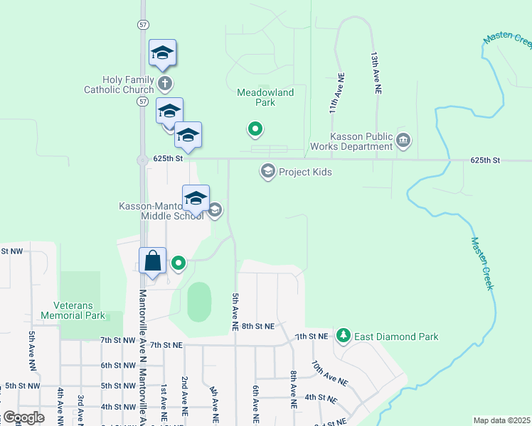 map of restaurants, bars, coffee shops, grocery stores, and more near 604 16th Street Northeast in Kasson