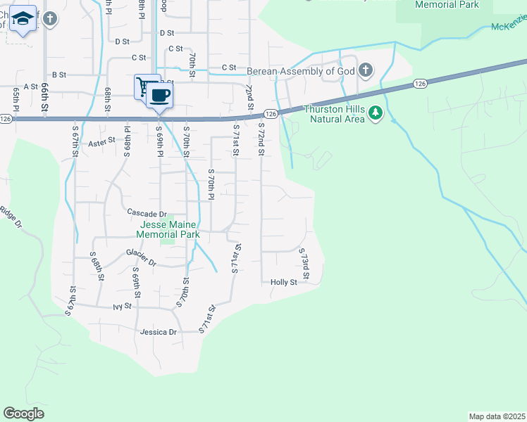 map of restaurants, bars, coffee shops, grocery stores, and more near 578 South 72nd Street in Springfield