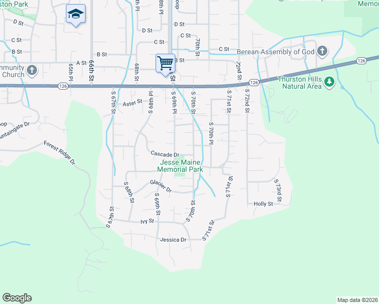 map of restaurants, bars, coffee shops, grocery stores, and more near 655 Cascade Drive in Springfield