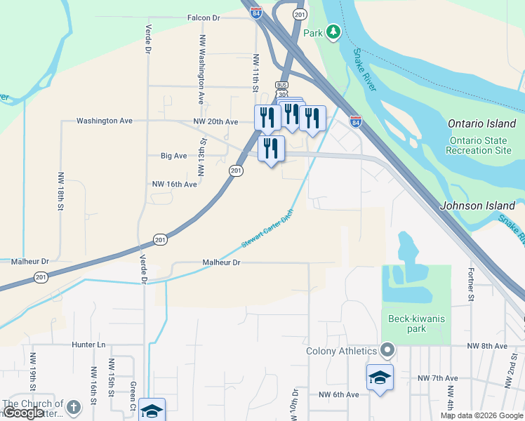 map of restaurants, bars, coffee shops, grocery stores, and more near in Ontario