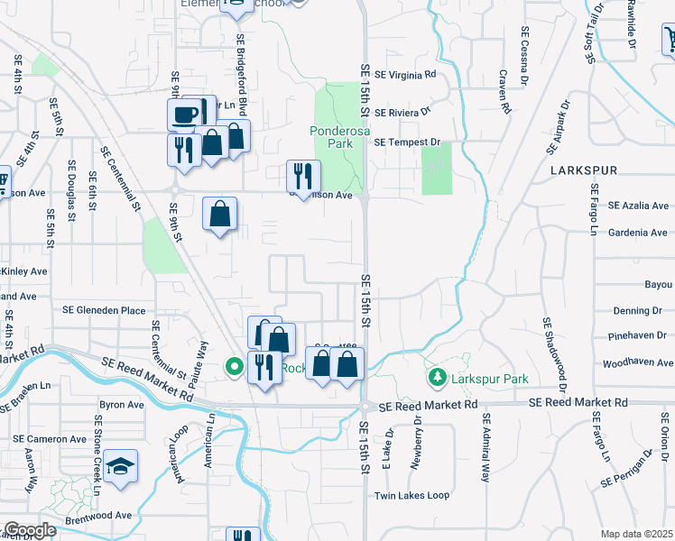 map of restaurants, bars, coffee shops, grocery stores, and more near 1407 Southeast Lostine Circle in Bend