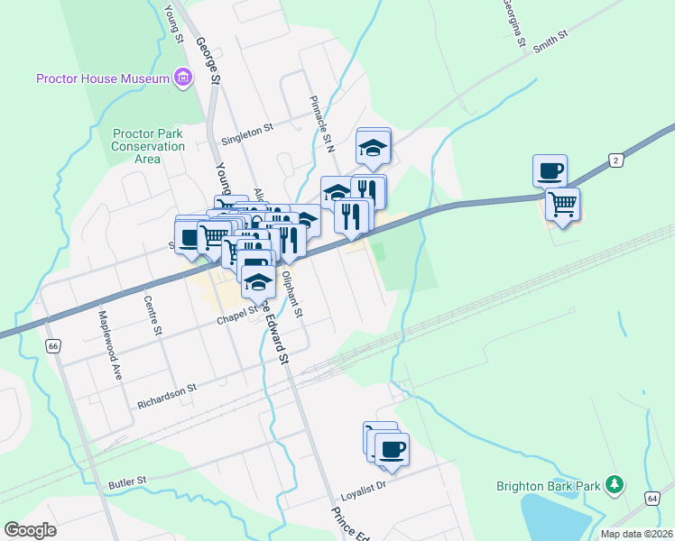 map of restaurants, bars, coffee shops, grocery stores, and more near 10 Dufferin Street in Brighton
