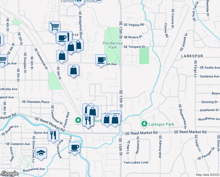 map of restaurants, bars, coffee shops, grocery stores, and more near 1407 Southeast Lostine Circle in Bend
