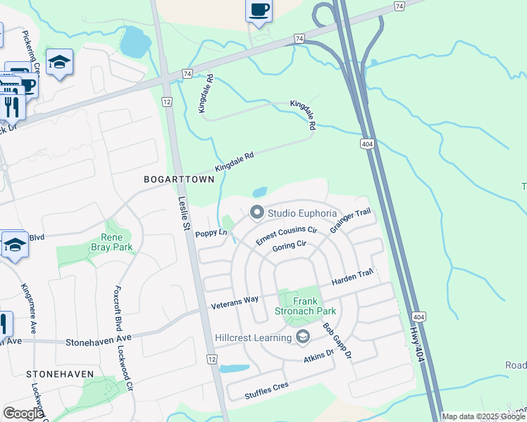 map of restaurants, bars, coffee shops, grocery stores, and more near 1042 Wilbur Pipher Circle in Newmarket