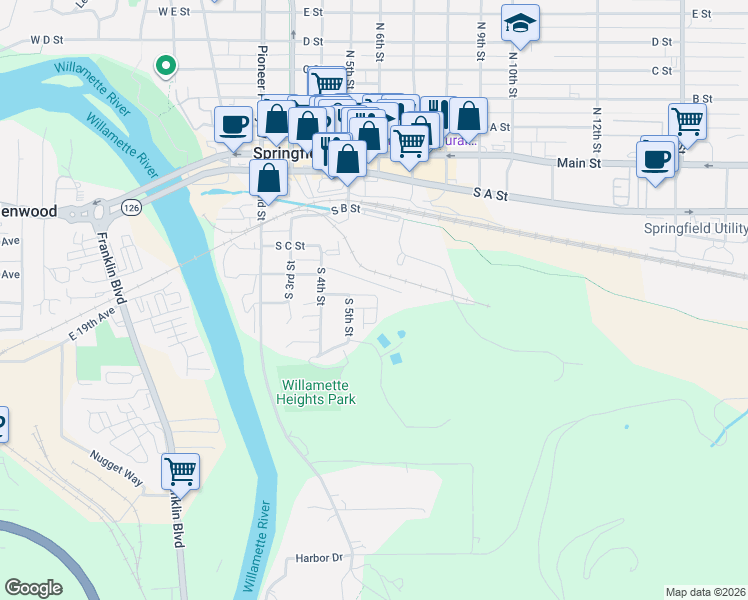 map of restaurants, bars, coffee shops, grocery stores, and more near 540 South 6th Street in Springfield