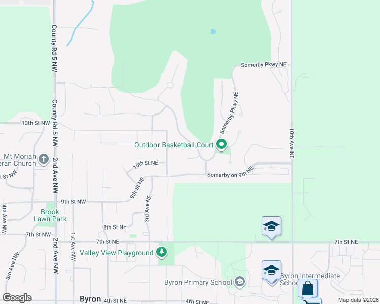 map of restaurants, bars, coffee shops, grocery stores, and more near 639 Donnington Place in Byron