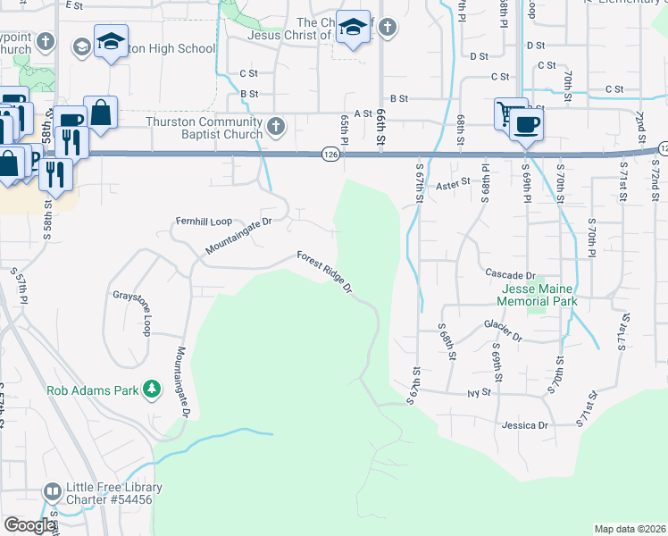 map of restaurants, bars, coffee shops, grocery stores, and more near 6489 Forest Ridge Drive in Springfield