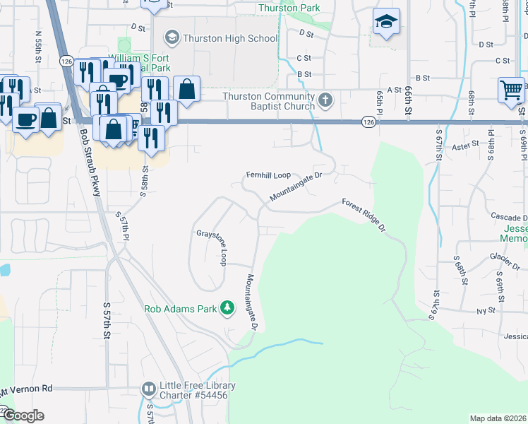 map of restaurants, bars, coffee shops, grocery stores, and more near 6143 Forest Ridge Drive in Springfield