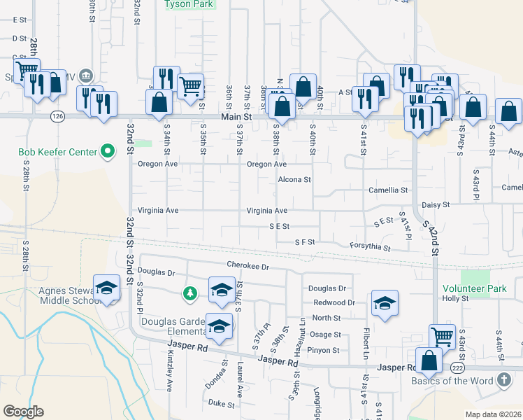 map of restaurants, bars, coffee shops, grocery stores, and more near 3731 Virginia Avenue in Springfield