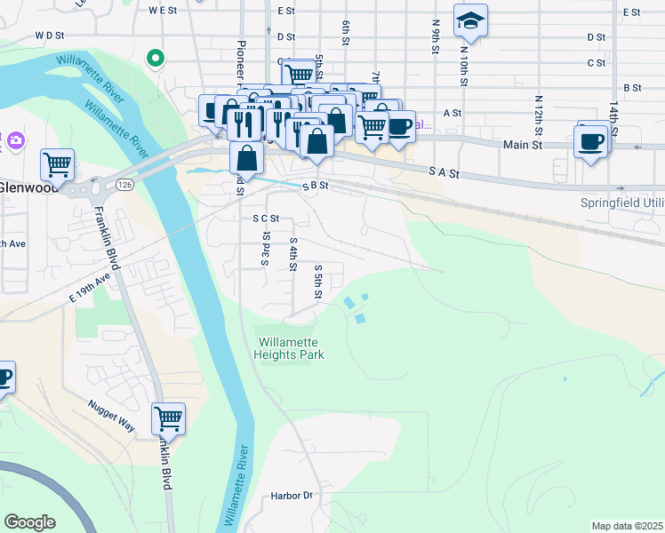 map of restaurants, bars, coffee shops, grocery stores, and more near 511 Park Street in Springfield
