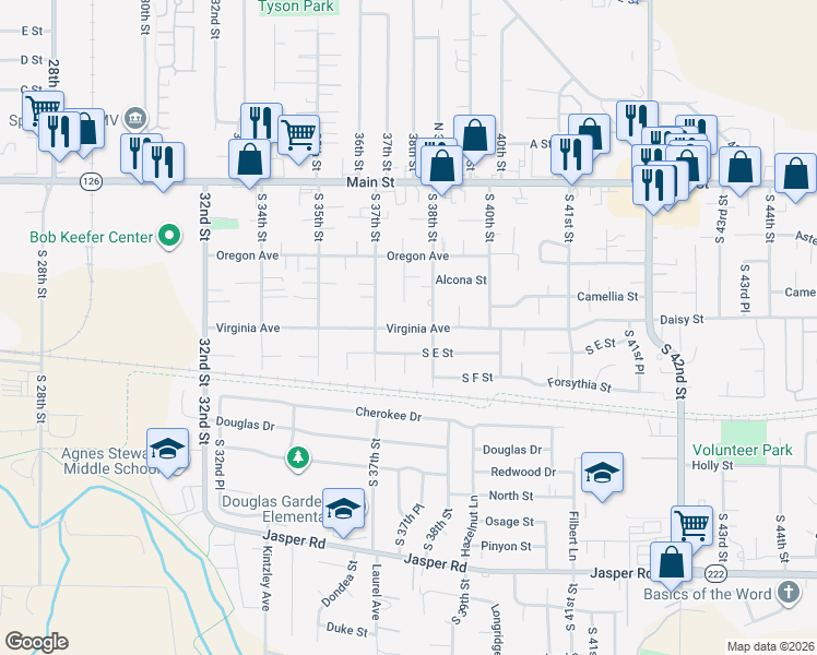 map of restaurants, bars, coffee shops, grocery stores, and more near 3731 Virginia Avenue in Springfield
