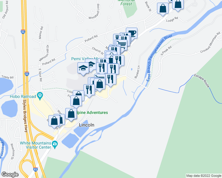 map of restaurants, bars, coffee shops, grocery stores, and more near 22 South Mountain Drive in Lincoln