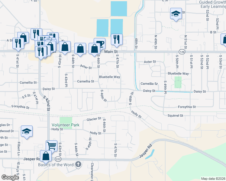 map of restaurants, bars, coffee shops, grocery stores, and more near 4635 Daisy Street in Springfield