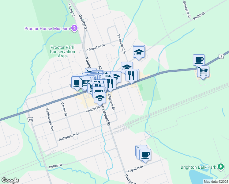 map of restaurants, bars, coffee shops, grocery stores, and more near 23 Elizabeth Street in Brighton