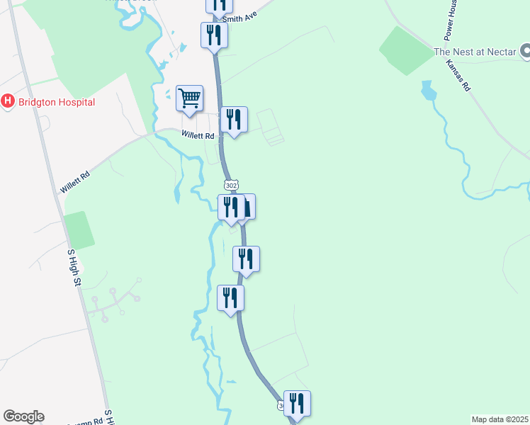 map of restaurants, bars, coffee shops, grocery stores, and more near U.S. 302 in Bridgton