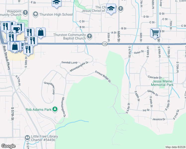 map of restaurants, bars, coffee shops, grocery stores, and more near 6411 Forest Ridge Drive in Springfield