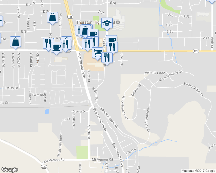 map of restaurants, bars, coffee shops, grocery stores, and more near 421 South 58th Place in Springfield